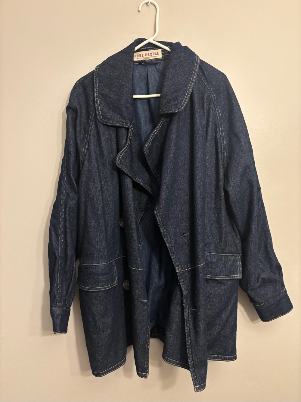 Free People Indigo Oversized Denim Blazer Jacket